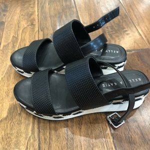 Women’s Black Platform Sandal’s With Espadrille Detail Size 7.5